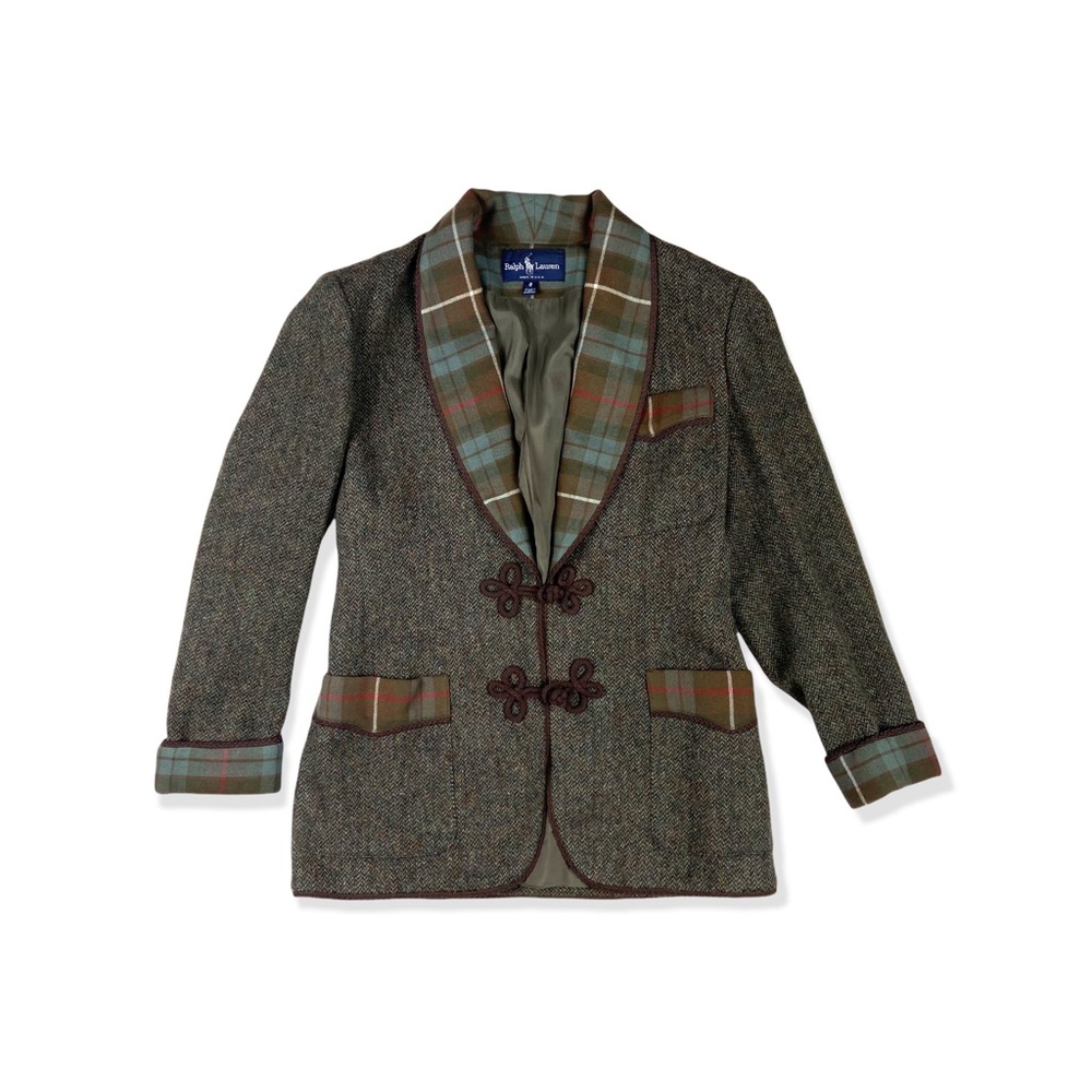 Ralph Lauren Vintage Herringbone Plaid Women’s Smoking Jacket Blazer